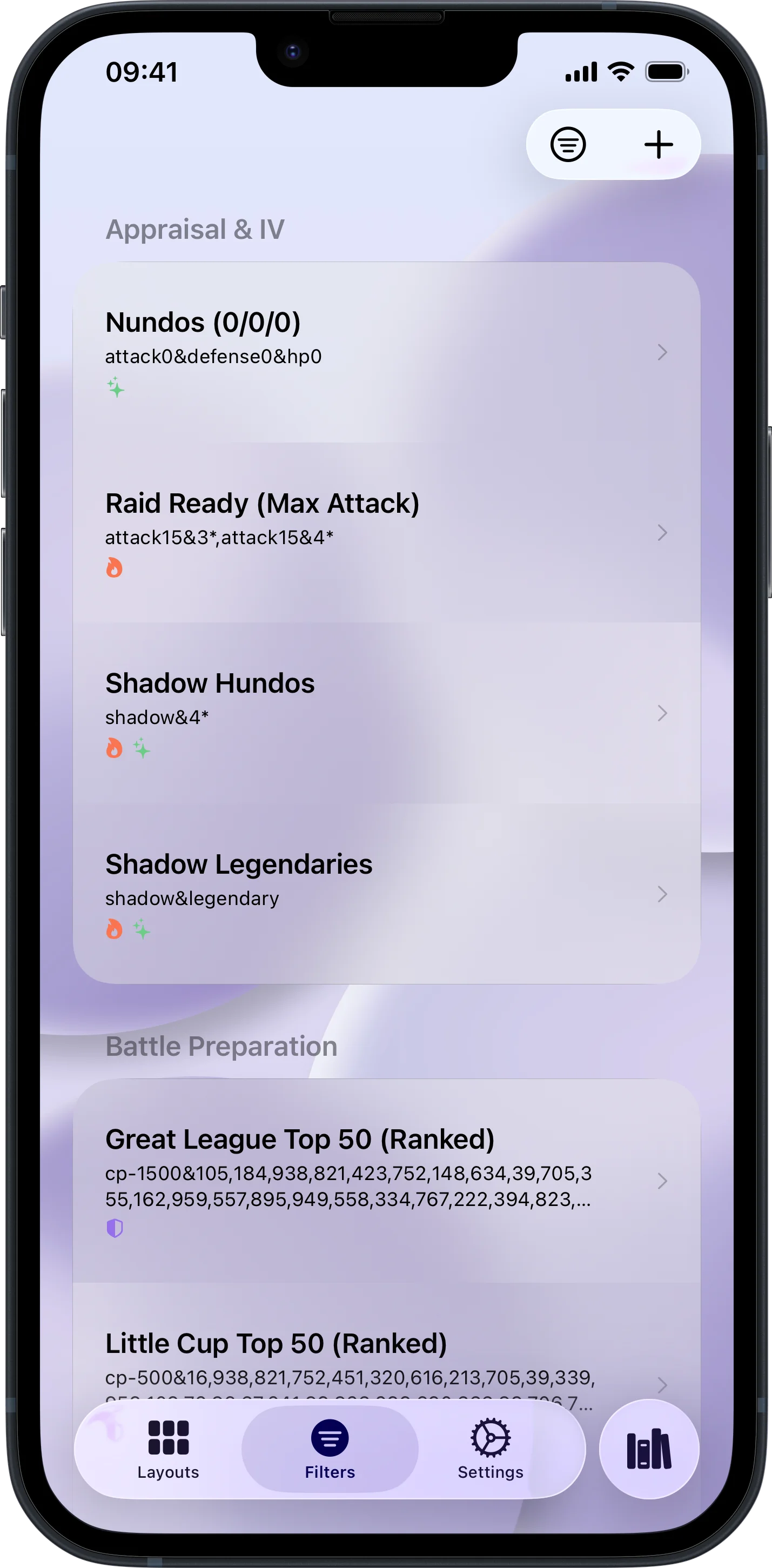 LensDex keyboard extension filters view in light mode for Pokémon GO