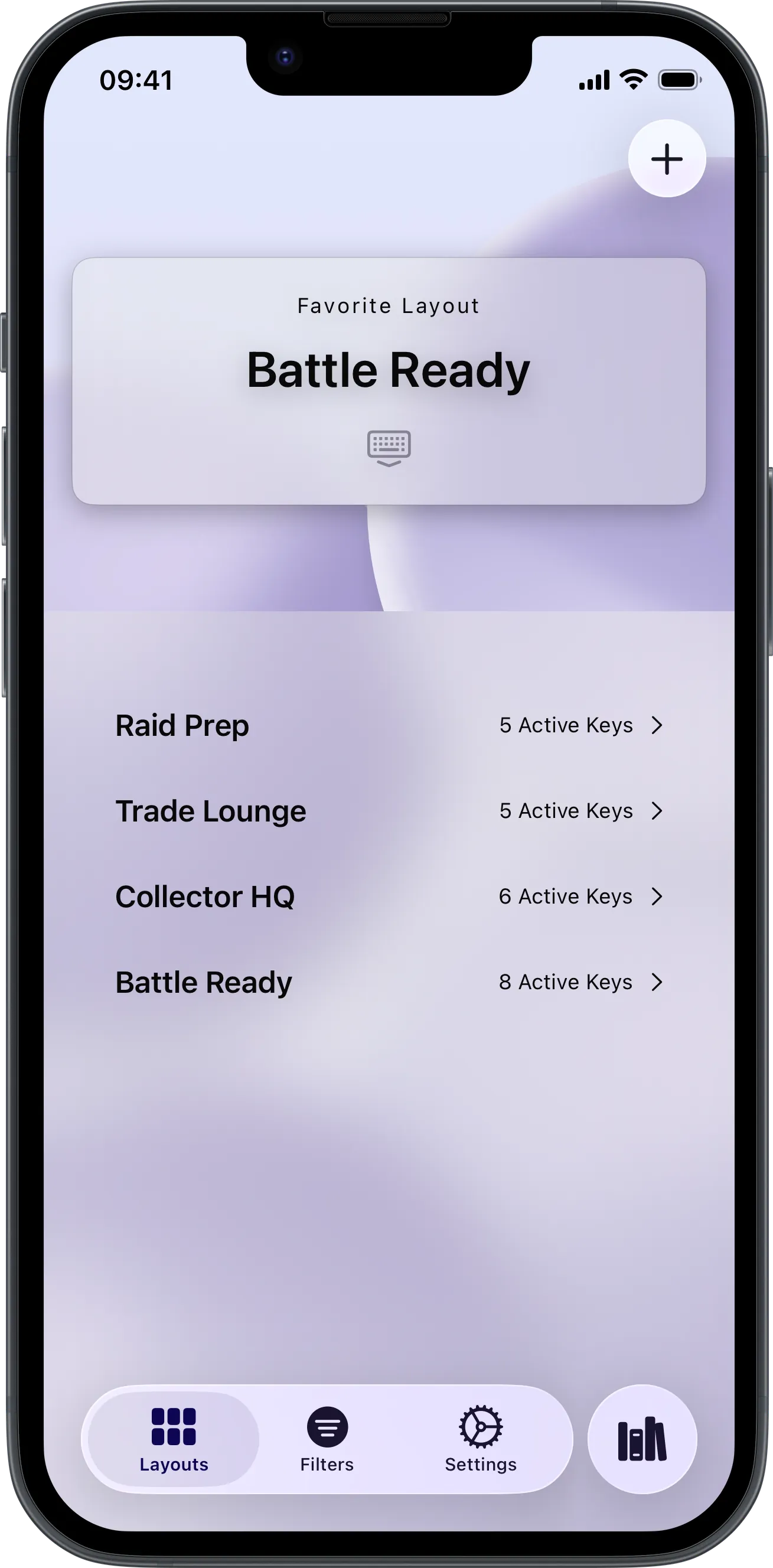 LensDex app screenshot in light mode showing saved search keys
